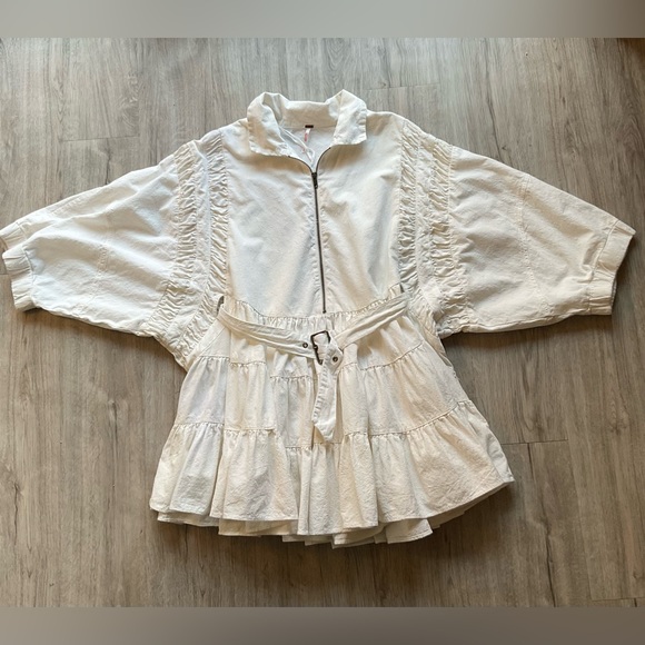 Free People Hampton Belted Ivory Mini Dress Size Medium - Picture 3 of 16